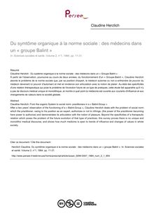 Du symtôme organique à la norme sociale : des médecins dans un « groupe Balint » - article ; n°1 ; vol.2, pg 11-31