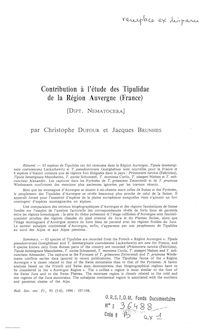 Contribution à l étude des Tipulidae de la région Auvergne (France) (Dipt. Nematocera)