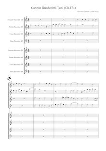 Partition Score en enregistrement  clefs, Canzon Duodecimi Toni a 8, Ch.174