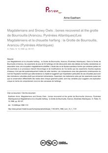 Magdalenians and Snowy Owls ; bones recovered at the grotte de Bourrouilla (Arancou, Pyrénées Atlantiques)/Les Magdaléniens et la chouette harfang : la Grotte de Bourrouilla, Arancou (Pyrénées Atlantiques) - article ; n°1 ; vol.10, pg 95-107
