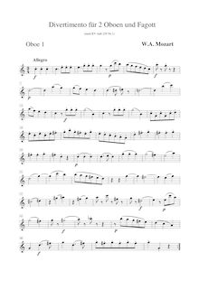 Partition 2 hautbois et basson : parties, 5 divertissements, Mozart, Wolfgang Amadeus