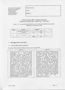Gestion de projets 2005 Ingénierie et Management de Process Université de Technologie de Belfort Montbéliard