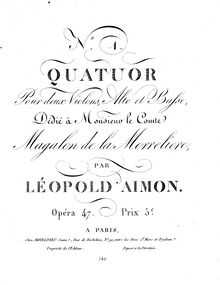 Partition viole de gambe, 3 corde quatuors, Aimon, Léopold