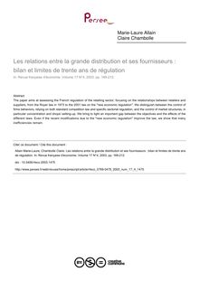 Les relations entre la grande distribution et ses fournisseurs : bilan et limites de trente ans de régulation - article ; n°4 ; vol.17, pg 169-212