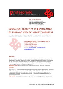 Innovación educativa en España desde el punto de vista de sus protagonistas.(Educational innovation in Spain from the point of view of participants).