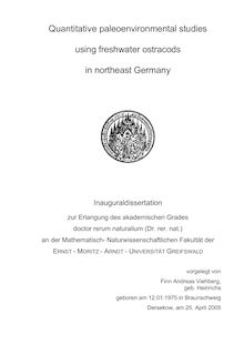 Quantitative paleoenvironmental studies using freshwater ostracods in northeast Germany [Elektronische Ressource] / Finn Andreas Viehberg, geb. Heinrichs