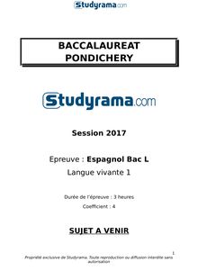 Sujet Bac L 2017 Pondichéry - Espagnol LV1 
