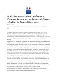 Incidents en marge du rassemblement d opposants au projet de barrage de Sivens : réaction de Bernard Cazeneuve