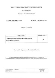 Mathématiques 2007 BTS Conception et industrialisation en microtechniques