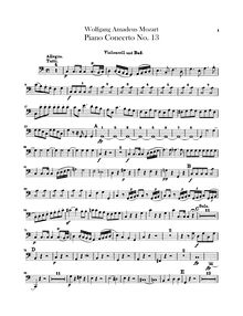 Partition violoncelles / Double Basses, Piano Concerto No.13, C major par Wolfgang Amadeus Mozart