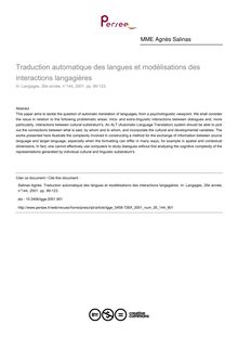 Traduction automatique des langues et modélisations des interactions langagières - article ; n°144 ; vol.35, pg 99-123