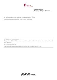 Activité consultative du Conseil d État - article ; n°1 ; vol.26, pg 603-608