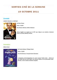 Sorties cinéma de la semaine du 19 octobre 2011