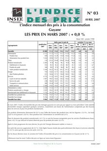 L indice mensuel des prix à la consommation en  Guyane en mars 2007 : + 0,0 %   