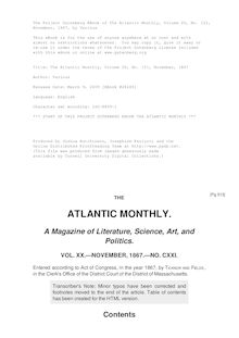 The Atlantic Monthly, Volume 20, No. 121, November, 1867