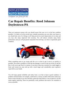 Car Repair Benefits: Reed Johnson Doylestown PA