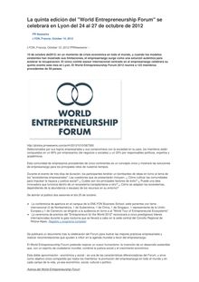 La quinta edición del "World Entrepreneurship Forum" se celebrará en Lyon del 24 al 27 de octubre de 2012