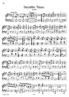 Partition Transcription pour piano solo, Steyrische Tänze, Op.165