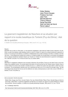 Le gisement magdalénien de Neschers et sa situation par rapport à la coulée basaltique du Tartaret (Puy-de-Dôme) : état de la question - article ; n°2 ; vol.91, pg 119-122