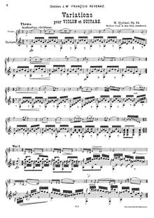 Partition , Andantino Siciliano, Variations pour violon et guitare