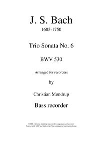 Partition basse enregistrement , orgue Sonata No.6, Trio Sonata