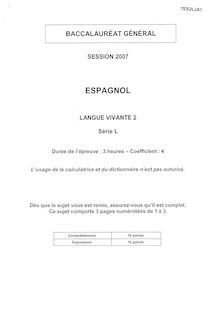 Sujet du bac L 2007: Espagnol LV2