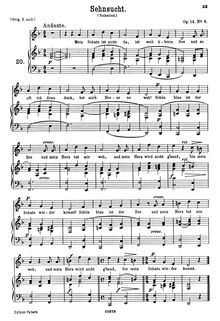 Partition No. 8: Sehnsucht, chansons et Romances, Lieder und Romanzen par Johannes Brahms