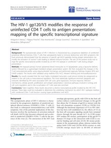 The HIV-1 gp120/V3 modifies the response of uninfected CD4 T cells to antigen presentation: mapping of the specific transcriptional signature