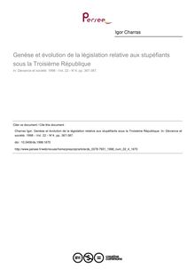 Genèse et évolution de la législation relative aux stupéfiants sous la Troisième République - article ; n°4 ; vol.22, pg 367-387