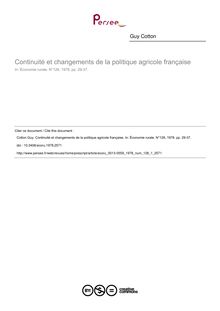 Continuité et changements de la politique agricole française - article ; n°1 ; vol.126, pg 29-37