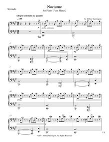 Partition Secondo , partie, Nocturne pour Piano Four mains, Harrington, Jeffrey Michael