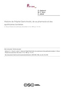 Histoire de l hôpital Saint-André, de sa pharmacie et des apothicaires bordelais - article ; n°312 ; vol.84, pg 113-118