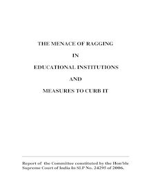 THE MENACE OF RAGGING IN EDUCATIONAL INSTITUTIONS AND MEASURES TO ...