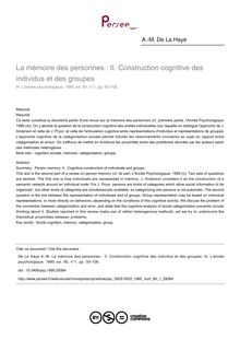 La mémoire des personnes : II. Construction cognitive des individus et des groupes - article ; n°1 ; vol.90, pg 93-108