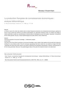 La production française de connaissances économiques : analyse bibliométrique - article ; n°1 ; vol.37, pg 117-136
