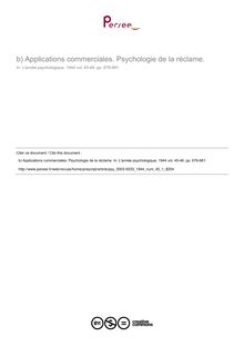 Applications commerciales. Psychologie de la réclame. - compte-rendu ; n°1 ; vol.45, pg 676-681