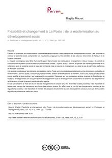 Flexibilité et changement à La Poste : de la modernisation au développement social - article ; n°3 ; vol.12, pg 143-158