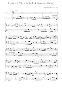 Score, violoncelle Sonata en A minor, RV 44, A minor, Vivaldi, Antonio