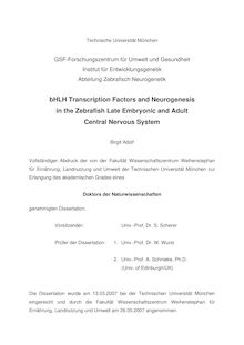 bHLH transcription factors and neurogenesis in the Zebrafish late embryonic and adult central nervous system [Elektronische Ressource] / Birgit Adolf