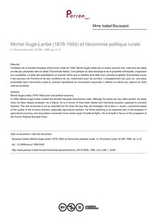 Michel Augé-Laribé (1876-1954) et l économie politique rurale - article ; n°1 ; vol.248, pg 4-12