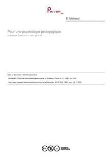 Pour une psychologie pédagogique. - article ; n°1 ; vol.14, pg 9-15