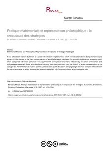 Pratique matrimoniale et représentation philosophique : le crépuscule des stratégies - article ; n°6 ; vol.42, pg 1255-1266