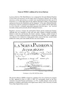 Partition Edition notes, La serva padrona, Intermezzo in due atti