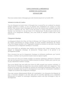 CONCLUSIONS DE LA PRÉSIDENCE SOMMET DE GLENEAGLES 8 JUILLET 2005 ...