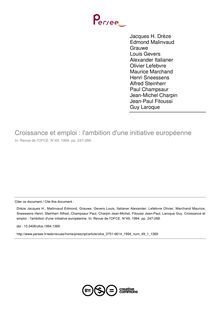 Croissance et emploi : l ambition d une initiative européenne - article ; n°1 ; vol.49, pg 247-288