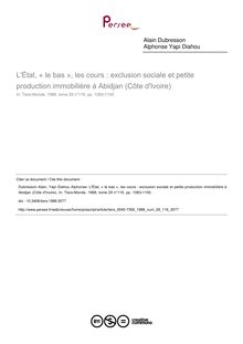 L État, « le bas », les cours : exclusion sociale et petite production immobilière à Abidjan (Côte d Ivoire) - article ; n°116 ; vol.29, pg 1083-1100