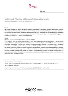 Mitterrand, l Europe et la réunification allemande - article ; n°1 ; vol.68, pg 165-179