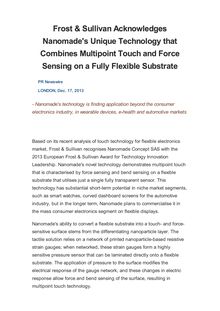 Frost & Sullivan Acknowledges Nanomade s Unique Technology that Combines Multipoint Touch and Force Sensing on a Fully Flexible Substrate