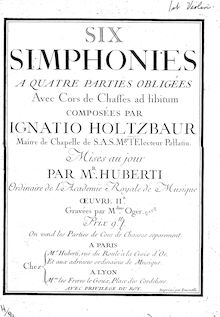 Partition violon 1, 6 Symphonies, Six simphonies à quatre parties obligées avec cors de chasses ad libitum