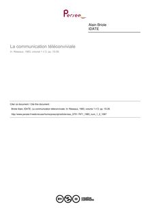 La communication téléconviviale - article ; n°2 ; vol.1, pg 15-39